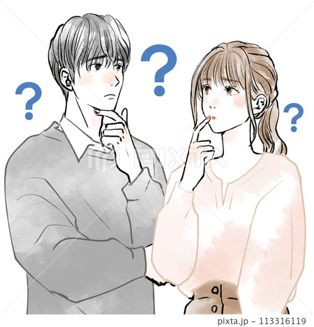 疑問を持つ男性と女性 疑問を持つ男性と女性 113316119