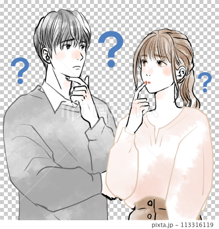 疑問を持つ男性と女性 疑問を持つ男性と女性 113316119