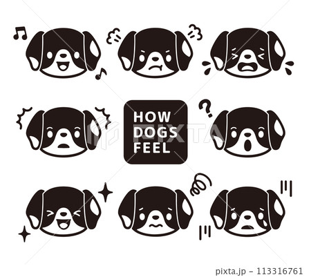 かわいいビーグル犬の顔の白黒のイラストセット 113316761