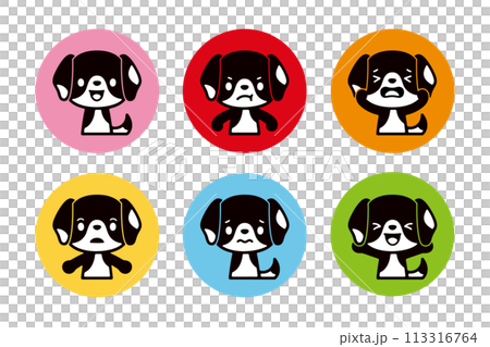 Monochrome cute beagle icon set in various poses Monochrome cute beagle icon set in various poses 113316764