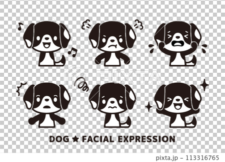Set of monochrome cute beagle facial expressions illustrations 113316765