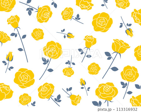 黄色い薔薇の模様の背景_ベクターイラスト 113316932