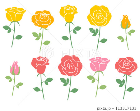 シンプルな薔薇のセットイラスト シンプルな薔薇のセットイラスト 113317133