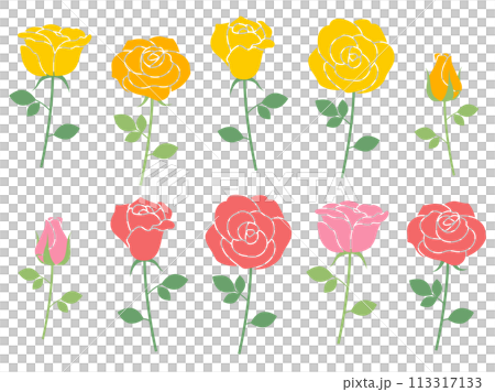 シンプルな薔薇のセットイラスト シンプルな薔薇のセットイラスト 113317133