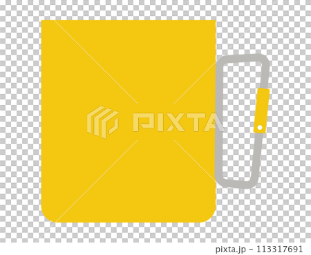 Yellow icon of a cup with a carabiner 113317691