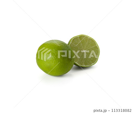 Lime isolated on white background. Lemon fruit Clipping Path.  113318082