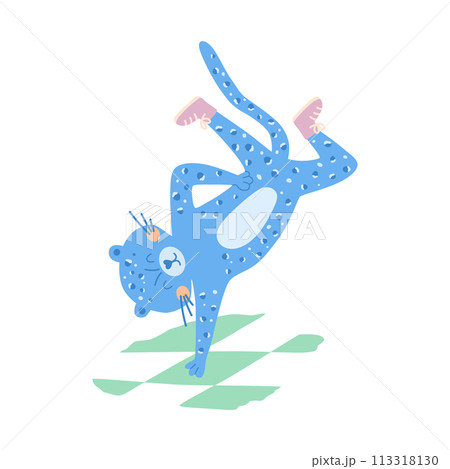 Breakdancing sport. Cute animal is street dancer. Vector breakdancer character, urban sport in Paris 2024 113318130