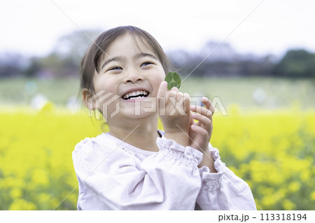 菜の花畑で遊ぶ女の子 菜の花畑で遊ぶ女の子 113318194