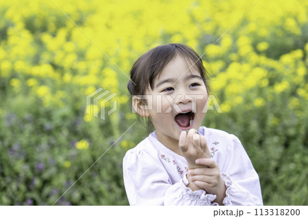 菜の花畑で遊ぶ女の子 菜の花畑で遊ぶ女の子 113318200