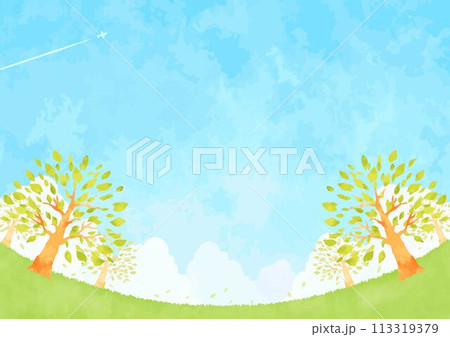 爽やかな青空と木の風景イラスト 113319379