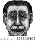 白黒の不気味な無表情の男性 113319405
