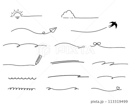 シンプルな手書きの飾り線セット 113319499