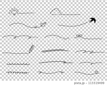 シンプルな手書きの飾り線セット 113319499