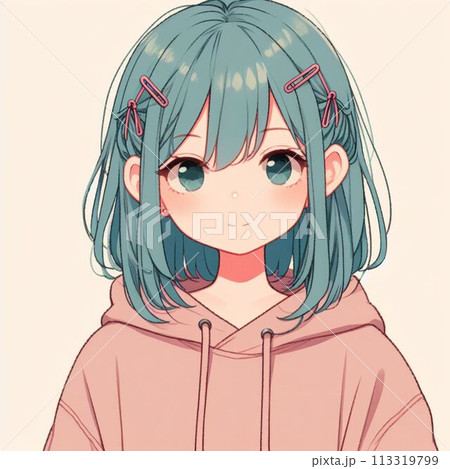 ポップなイメージを持つ緑色の髪の女の子 113319799