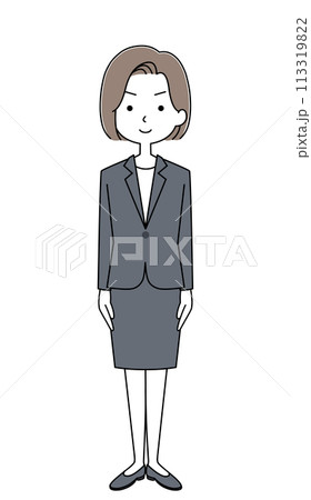 きをつけ スーツを着た女性のイラスト きをつけ スーツを着た女性のイラスト 113319822