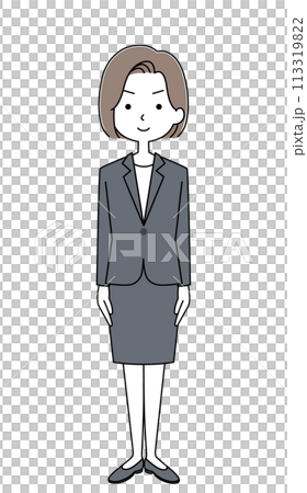 きをつけ スーツを着た女性のイラスト きをつけ スーツを着た女性のイラスト 113319822