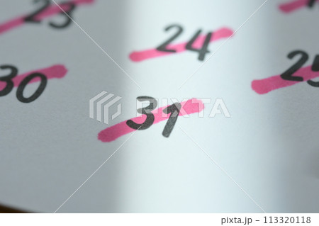 white calendar of last day on month, concept new year and countdown 113320118