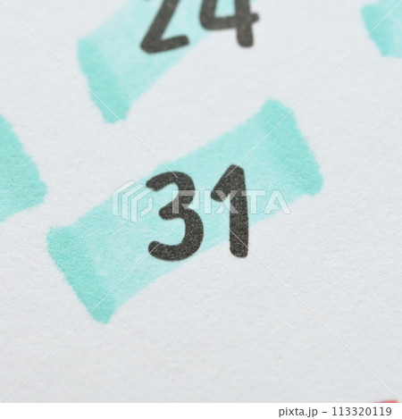 white calendar of last day on month, concept new year and countdown 113320119