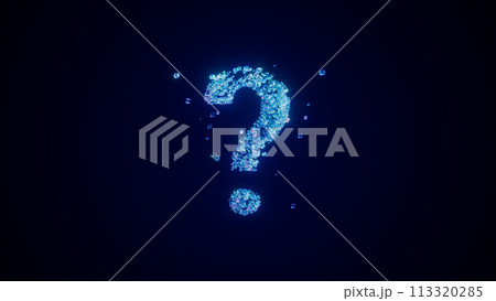 A question mark crafted from glowing cubes in a vast blue space 3d render A question mark crafted from glowing cubes in a vast blue space 3d render 113320285