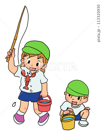 園児　ザリガニ釣り 113320930