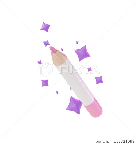 3d Open Bright Pink Lip Pencil Cartoon Design Style Isolated on a White Background. Vector illustration of Makeup Cosmetic Product Concept 3d Open Bright Pink Lip Pencil Cartoon Design Style Isolated on a White Background. Vector illustration of Makeup Cosmetic Product Concept 113321098