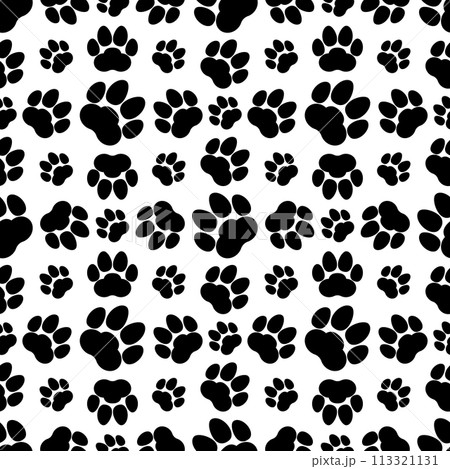 Big and small paw print seamless repeating pattern. Cat or dog footprints. Vector illustration and background. Big and small paw print seamless repeating pattern. Cat or dog footprints. Vector illustration and background. 113321131