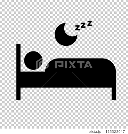 一個人睡在床上和月亮上的剪影圖示。向量。 一個人睡在床上和月亮上的剪影圖示。向量。 113322047