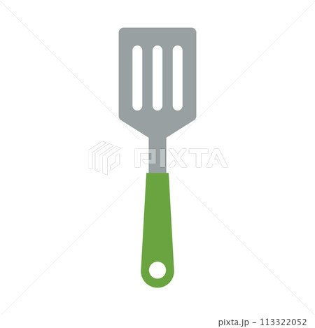 フライ返しのアイコン。緑色の取手。ベクター。 113322052