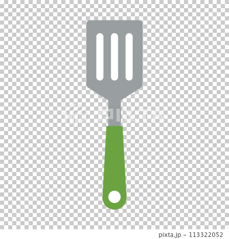 フライ返しのアイコン。緑色の取手。ベクター。 113322052