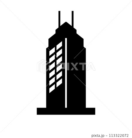 アンテナ付きの高層ビルのシルエットアイコン。ベクター。 113322072