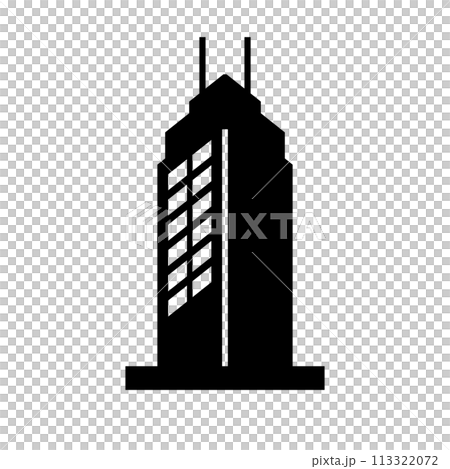 アンテナ付きの高層ビルのシルエットアイコン。ベクター。 113322072