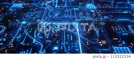 Futuristic blue micro chip representing the futuristic big data 113322534