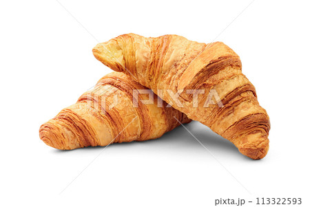 Croissant bread isolated on white background. French breakfast Croissant bread isolated on white background. French breakfast 113322593