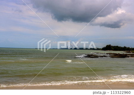 View Over Kidurong Bay at Tanjung Batu in Bintulu Sarawak Borneo Towards Distant Chemical Plant 113322960
