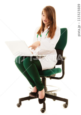 Medical. Woman doctor working on computer laptop Medical. Woman doctor working on computer laptop 113323889