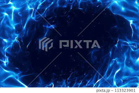 青色の炎の枠の背景イラスト 113323901