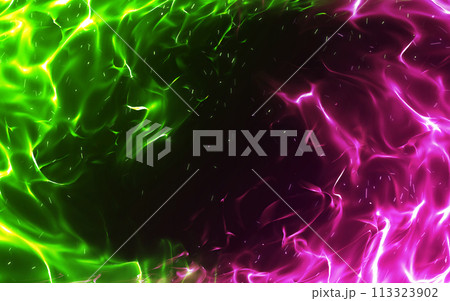 対決に使えそうな、画面を囲む緑とピンクの炎の背景 113323902