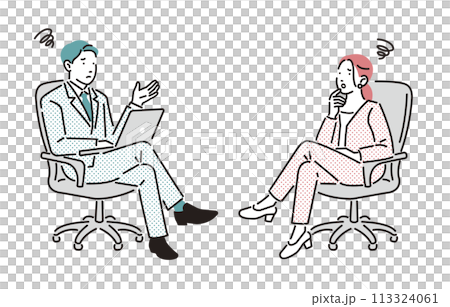 People Negative image of male and female business people sitting on chairs and talking 113324061