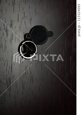 Peephole on wooden door Peephole on wooden door 113324093