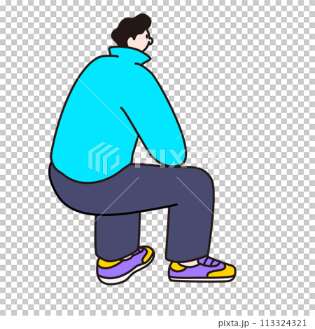 座っている男性、線画、ベクター 113324321