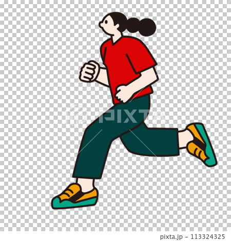 跑步的女人，線條畫，向量 113324325