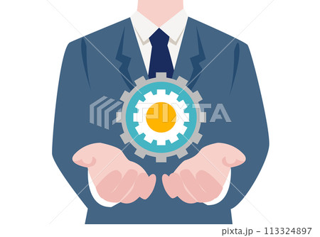 ビジネスマンと歯車のフラットイラスト 113324897