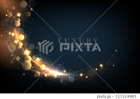 Illustration with an isolated gold color arc with glitter on a dark blue background 113324965