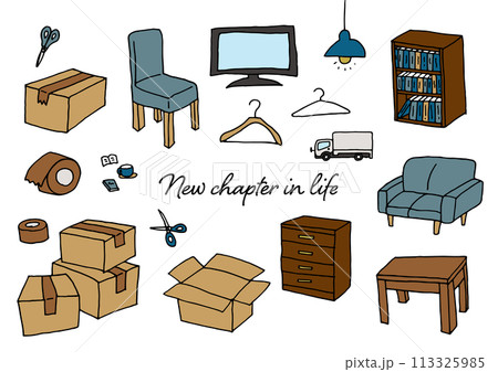 ペンを使った手描きの新生活のイラスト素材 ペンを使った手描きの新生活のイラスト素材 113325985