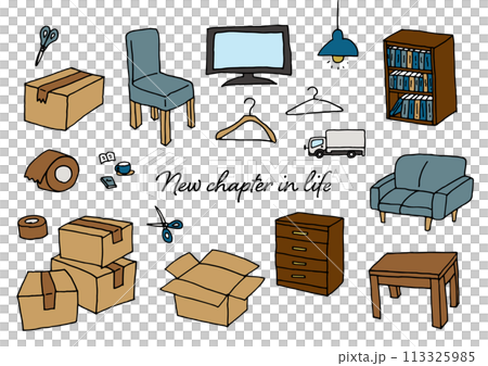 ペンを使った手描きの新生活のイラスト素材 ペンを使った手描きの新生活のイラスト素材 113325985