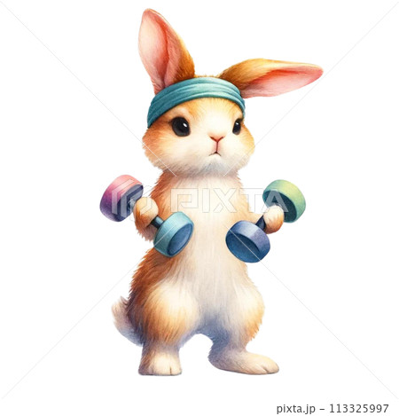 ダンベルを持つうさぎ ダンベルを持つうさぎ 113325997