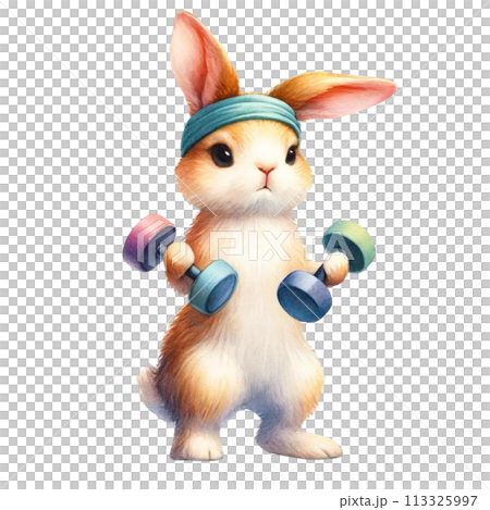 ダンベルを持つうさぎ ダンベルを持つうさぎ 113325997