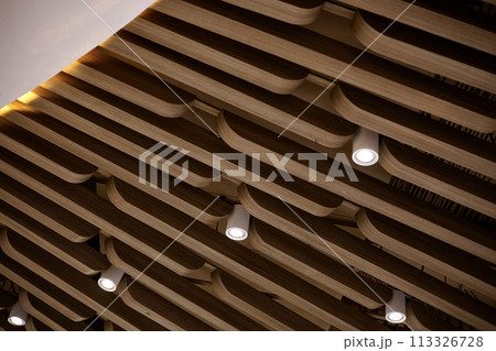 Smoke detector and LED ceiling lights. Ceiling moldings with an intricate crown in the inner corner. 113326728