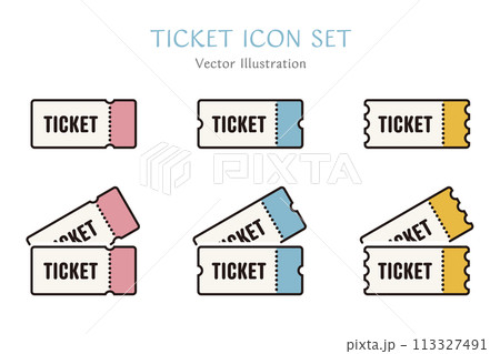 シンプルなチケットのアイコンセットのベクターイラストレーション 113327491