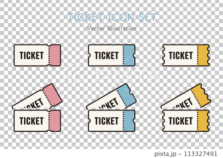 シンプルなチケットのアイコンセットのベクターイラストレーション 113327491